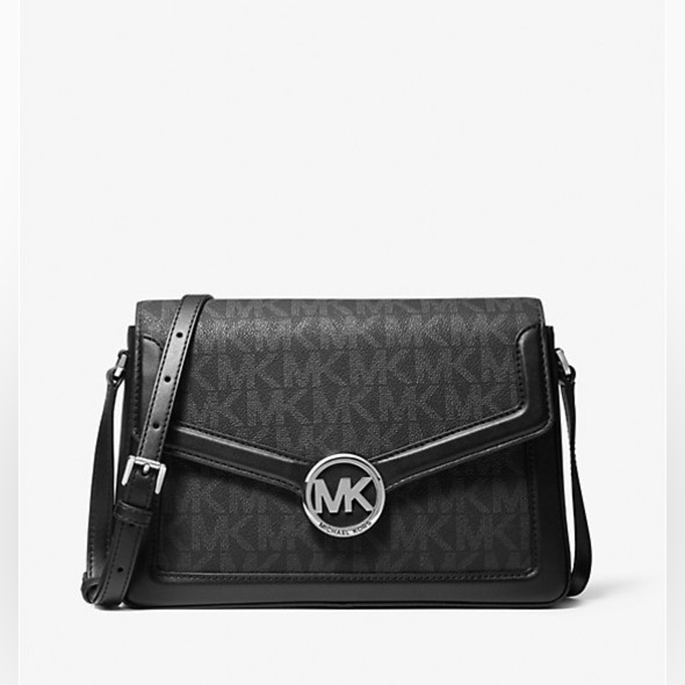 Michael Kors Jesse medium logo Black and silver Crossbody Bag - Picture 2 of 9